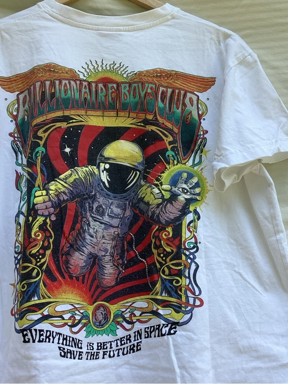 Billionaire Boys Club White Crewneck Tee with Black Helmet Logo, size medium